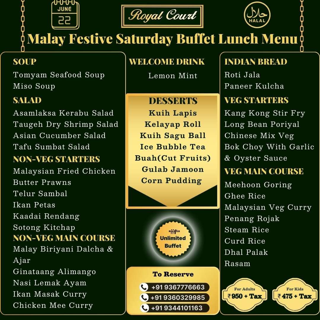 Hotel royal court malay festive buffet menu