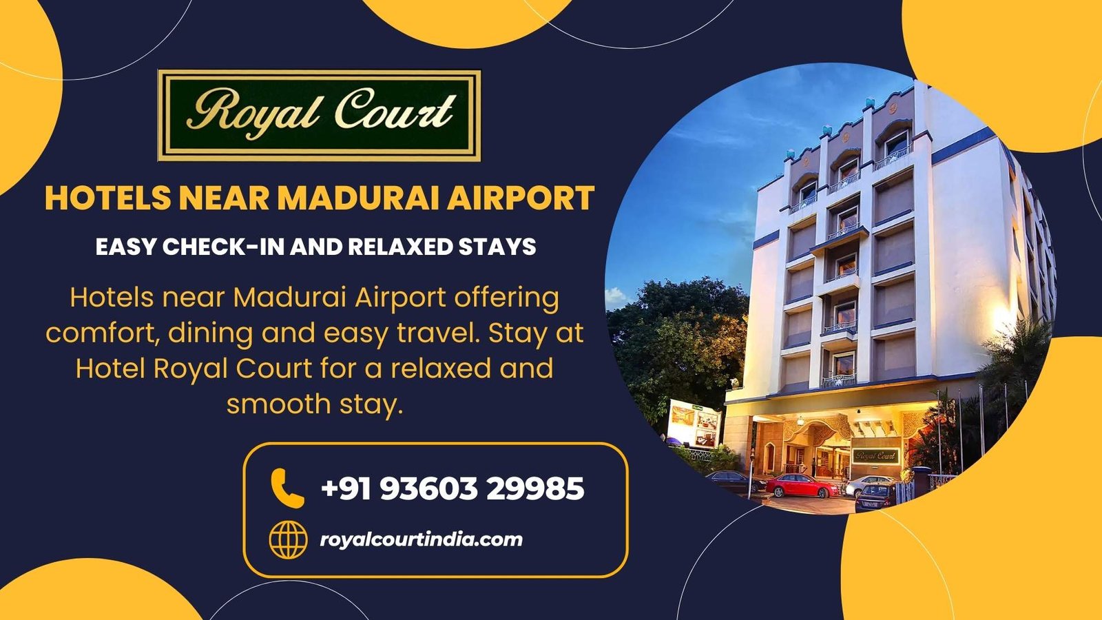 Hotels near Madurai Airport with easy check-in and comfortable stay at Hotel Royal Court