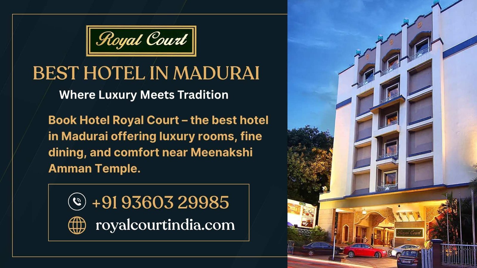 Hotel Royal Court – the best hotel in Madurai offering luxury rooms, fine dining, and comfort near Meenakshi Amman Temple.
